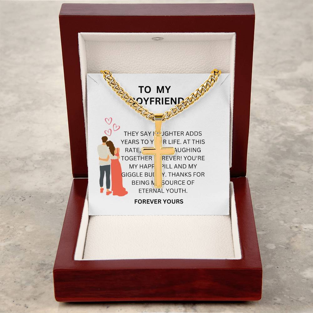 Heartfelt Gift for Boyfriend — Custom Cuban Link Cross Necklace with Message Card