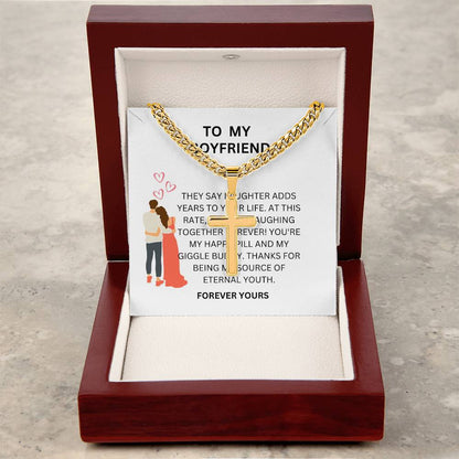 Heartfelt Gift for Boyfriend — Custom Cuban Link Cross Necklace with Message Card