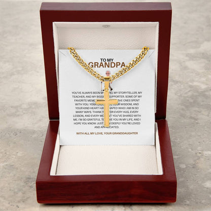 To My Special Grandpa – Personalized Cross Necklace on Cuban Link Chain Gift from Granddaughter