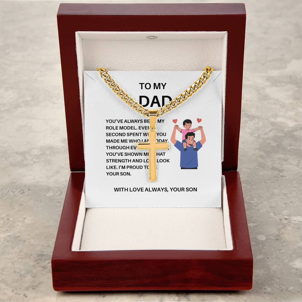 To My Dad – Personalized Cross Necklace with Cuban Link Chain from Son