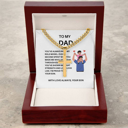 To My Dad – Personalized Cross Necklace with Cuban Link Chain from Son