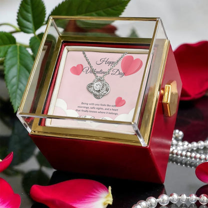 Necklace Gift for Girlfriend with Rotating Rose Box & Love Message Card – Valentine's Day Gift