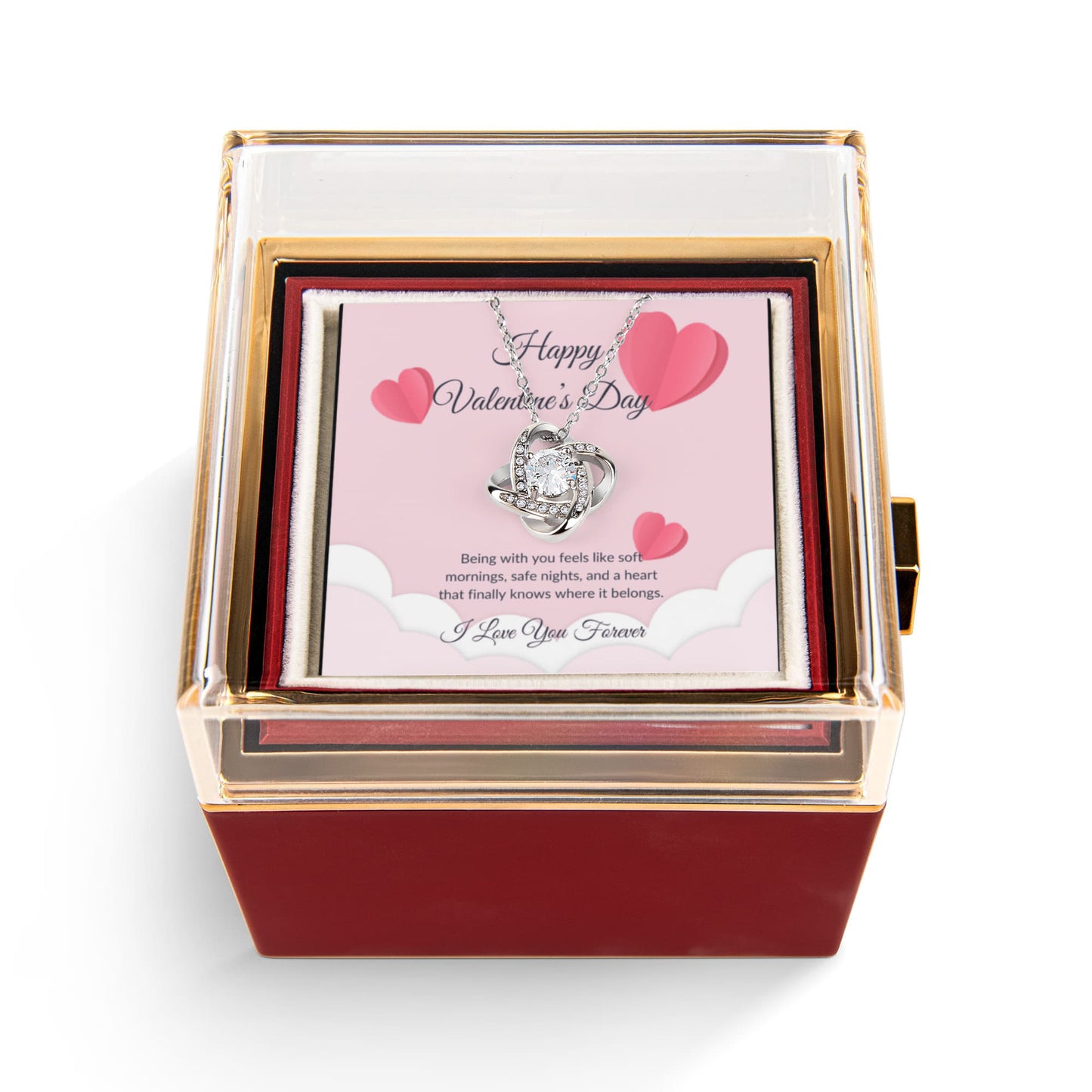 Necklace Gift for Girlfriend with Rotating Rose Box & Love Message Card – Valentine's Day Gift