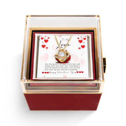 To My Love Knot Necklace with Rotating Rose Box & Love Message Card – Valentine’s Day Gift
