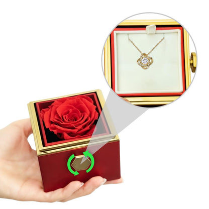 Valentine's Jewelry Gift for Her – Necklace with Rotating Rose Flower Box Gift For Girlfriend