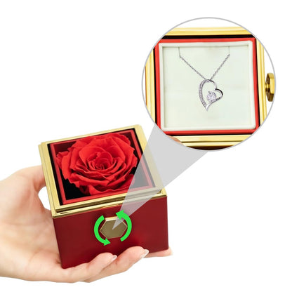 Valentine's Day Love-Shaped Necklace Gift for Girlfriend with Rotating Rose Box