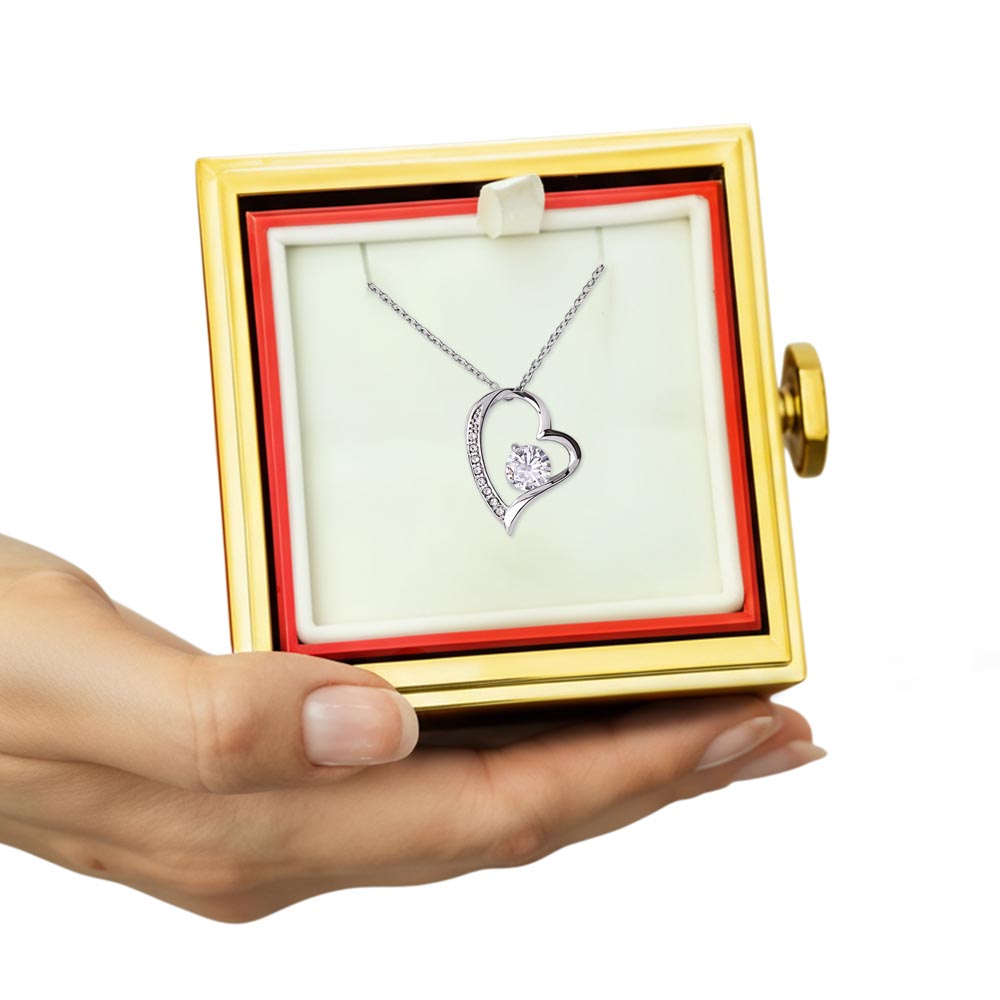 Valentine's Day Love-Shaped Necklace Gift for Girlfriend with Rotating Rose Box