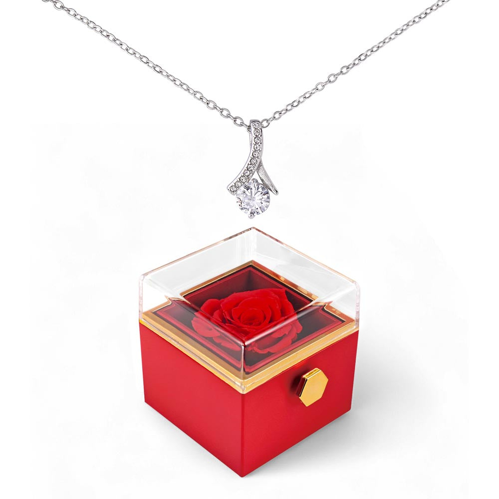 Romantic Necklace Gift for Her with Rotating Rose Flower Box for Valentine's Day