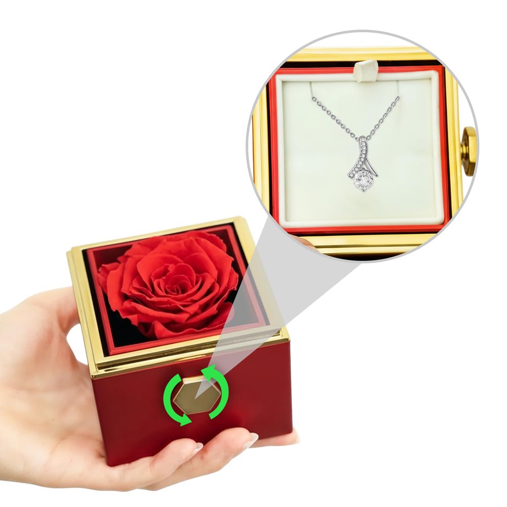 Romantic Necklace Gift for Her with Rotating Rose Flower Box for Valentine's Day