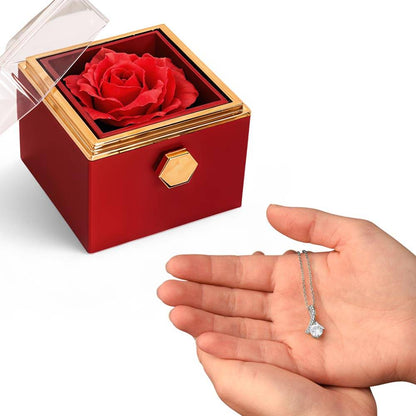 Romantic Necklace Gift for Her with Rotating Rose Flower Box for Valentine's Day