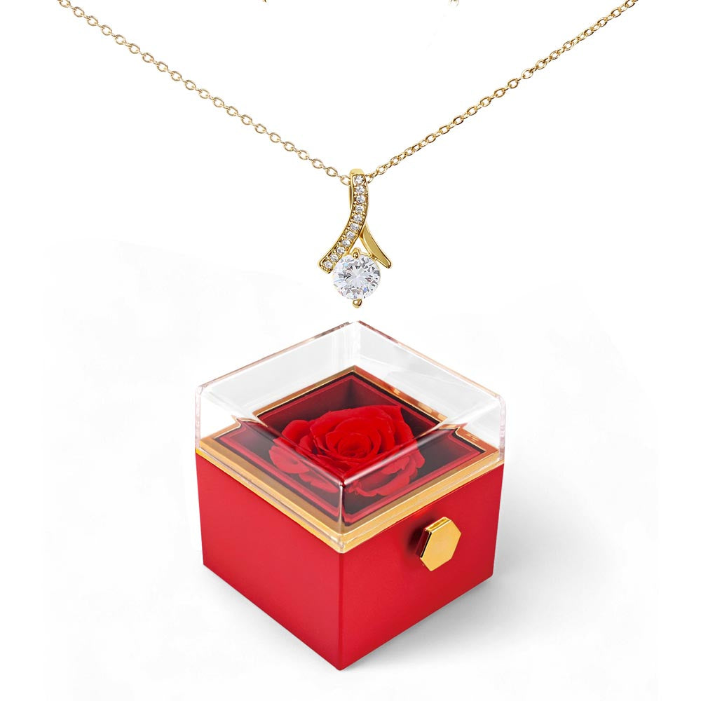 Romantic Necklace Gift for Her with Rotating Rose Flower Box for Valentine's Day
