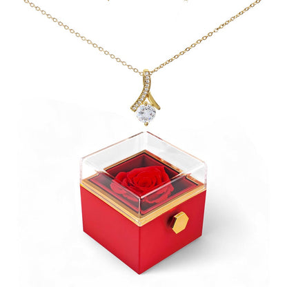 Romantic Necklace Gift for Her with Rotating Rose Flower Box for Valentine's Day