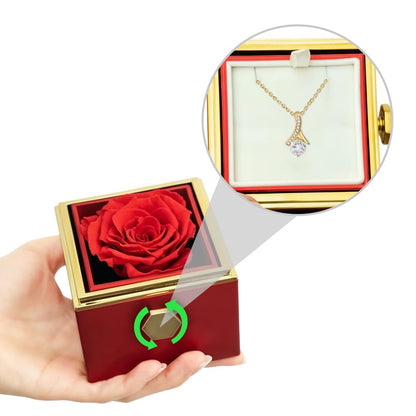 Romantic Necklace Gift for Her with Rotating Rose Flower Box for Valentine's Day