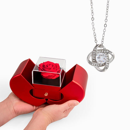 Romantic  Valentine's Day Knot Necklace Gift for Girlfriend with Heart Rose Box