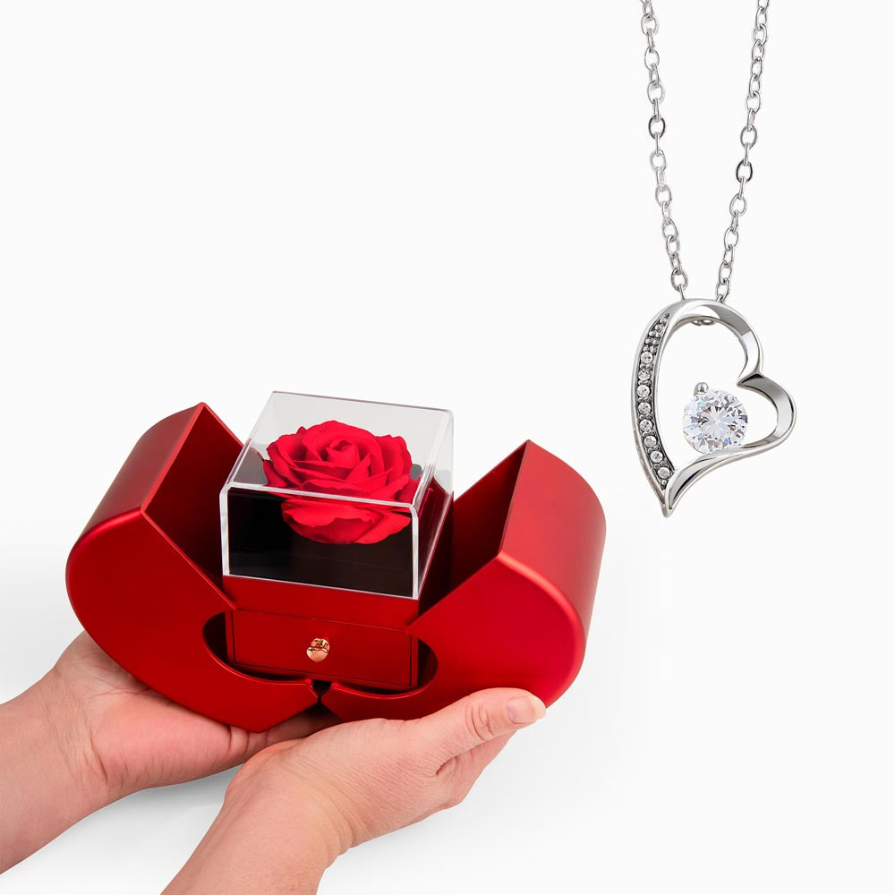 Heart-Shaped Necklace for Her with Heart Rose Flower Box Valentine's Gift