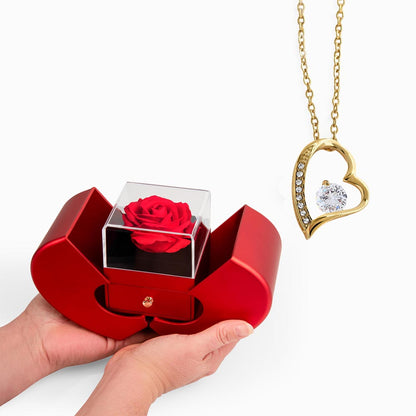 Heart-Shaped Necklace for Her with Heart Rose Flower Box Valentine's Gift